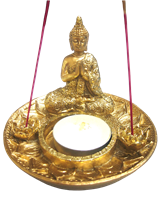 Ceramic  Tea light holder (1)- GOLD Buddha - QMH19111D-20