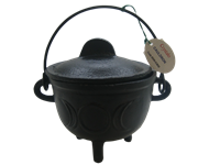 Crystalo Black Triple Moon CAST IRON Cauldron with Lid - BSW-ICM56