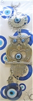 ''Evil Eye - Silver colored Flat Owl with Hamsa and Evil Eye ornament /CHARM 10''''''