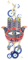 ''Evil Eye - Large Hamsa (Blue and Red) Evil Eye ornament /CHARM 10''''''