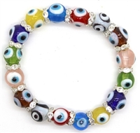 Evil Eye BEADS Stretch Rhinestone Crystal Bracelet - (DOZEN)