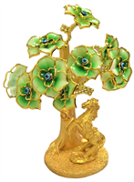 Gold colored Evil Eye Bonsai tree with Horse and Green FLOWERS Model  L-01