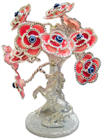 Silver colored Evil Eye Bonsai tree with Horse and Red FLOWERS Model  L-02