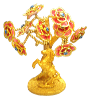 Gold colored Evil Eye Bonsai tree with Horse and Red FLOWERS Model  L-02-2