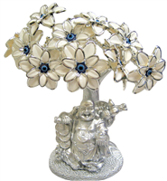 Silver colored Evil Eye Buddha with White FLOWERS Model  LY-026