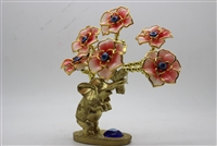 ''Gold tree with elephant w/ pink FLOWERS w/ evil eye inside 6'''' Model EE605 (Gold)''