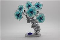 ''Silver tree with elephant & blue FLOWERS w/ evil eye inside 6'''' Model EE606 (Silver)''