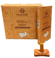 ''ISHOM - SANDAL Oudh Smudge Incense Bricks, Wholesale Box of [12 packs x (15 bricks + 1 Holder)]''