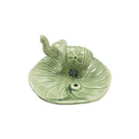 Ceramic Tea Light OIL BURNER - Elephant on Lotus Leaf-  Green