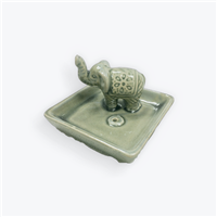 Ceramic Tea Light OIL BURNER - Elephant on Square Dish - Gray