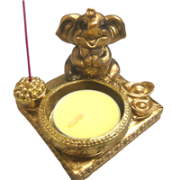 TEALIGHT and Incense Holder Gold Elephant