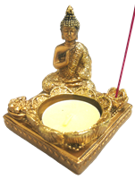 TEALIGHT and Incense Holder Gold Buddha