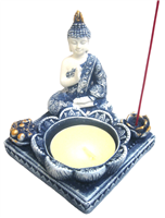 TEALIGHT and Incense Holder Blue and White Buddha