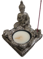 TEALIGHT and Incense Holder Silver Buddha