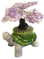 ''Quartz Tree on Turtle - Gray Turtle, Green Shell, with AMETHYST''