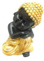 Black Buddha with Gold CLOTHING - Resting on left Knee