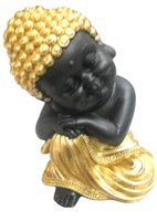 Black Buddha with Gold CLOTHING - Resting on right Knee