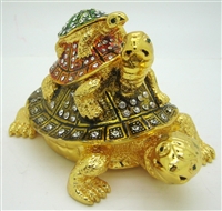 Three Tortoise/Turtle Bejeweled TRINKET Box - One piece (Large)