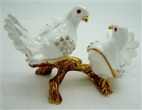 Two White Dove in a Trunk - Bejeweled TRINKET BOX