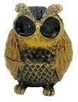 Small Chubby Owl Black & Gold - Bejeweled TRINKET BOX