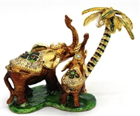 Elephants Pushing Palm Tree - Bejeweled TRINKET BOX