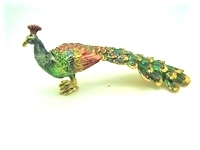 Large and Colored Green Peacock - Bejeweled TRINKET Box