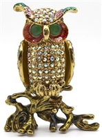 Owl on Trunk TRINKET Box Bejeweled